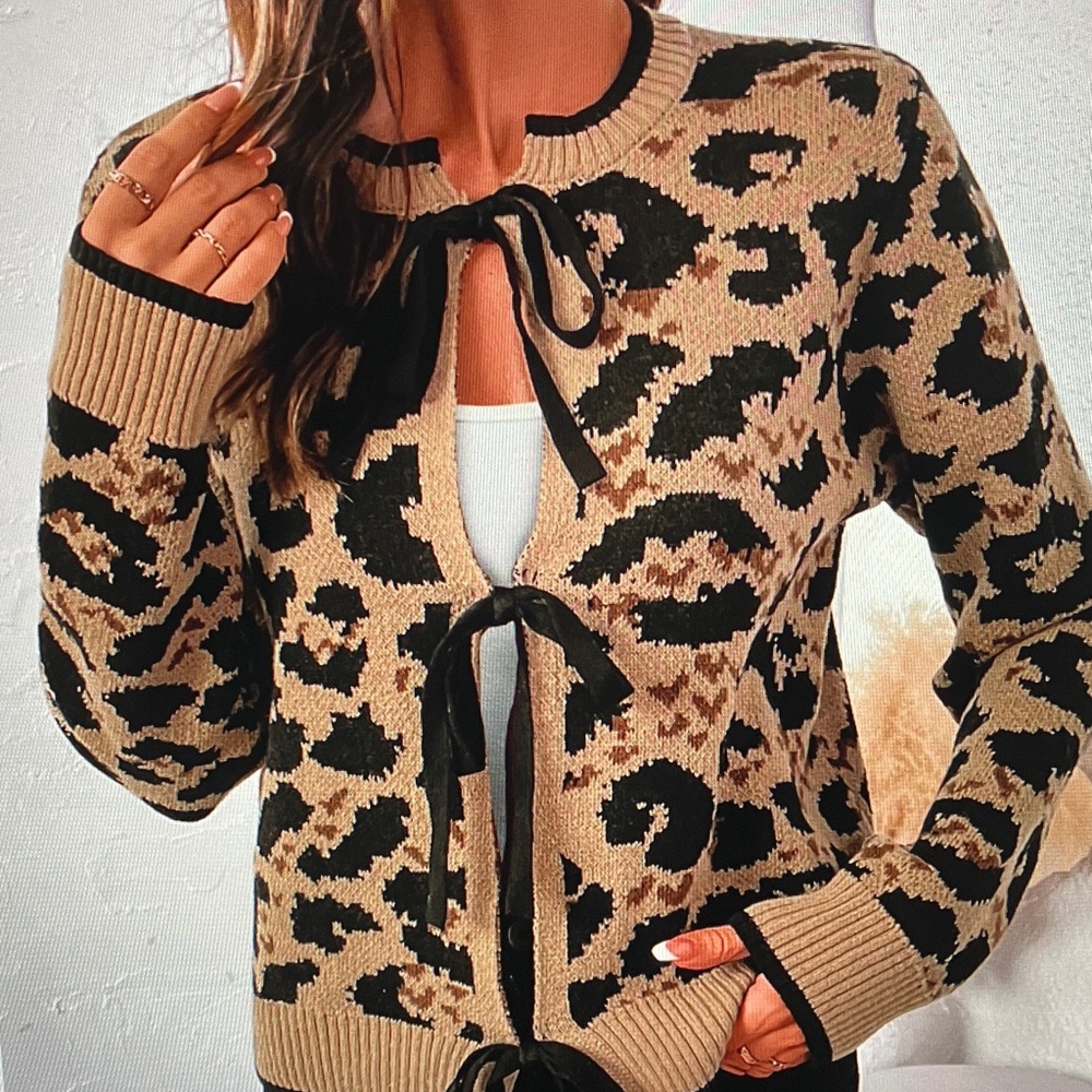 Leopard Print Tie-Front Sweater